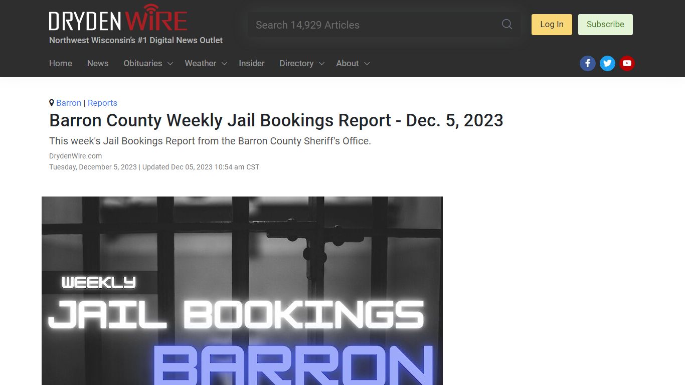 Barron County Weekly Jail Bookings Report - Dec. 5, 2023